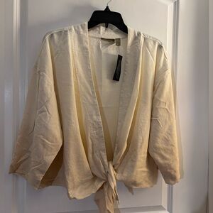 Denim  & Co Naturals Linen Blend Tie-Front Shrug/ Cardigan Sz Large